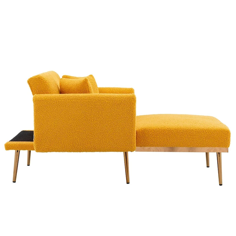 Teddy Fabric Chaise Lounge with Adjustable Back and Gold-Tone Legs
