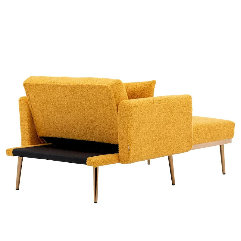 Teddy Fabric Chaise Lounge with Adjustable Back and Gold-Tone Legs