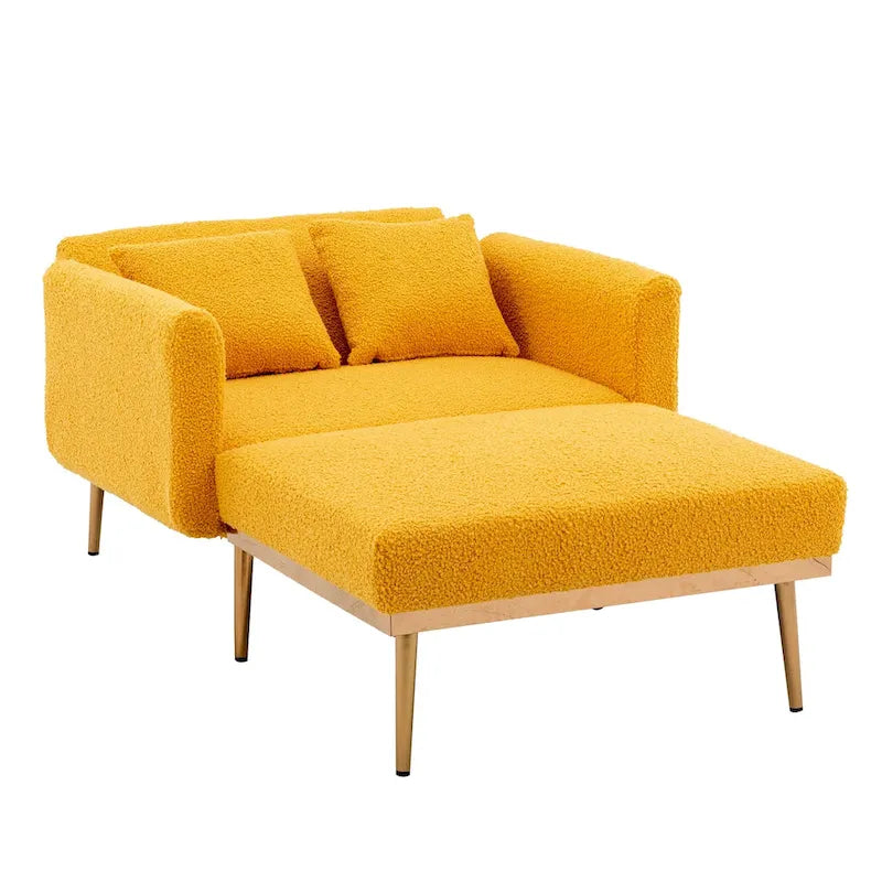 Teddy Fabric Chaise Lounge with Adjustable Back and Gold-Tone Legs