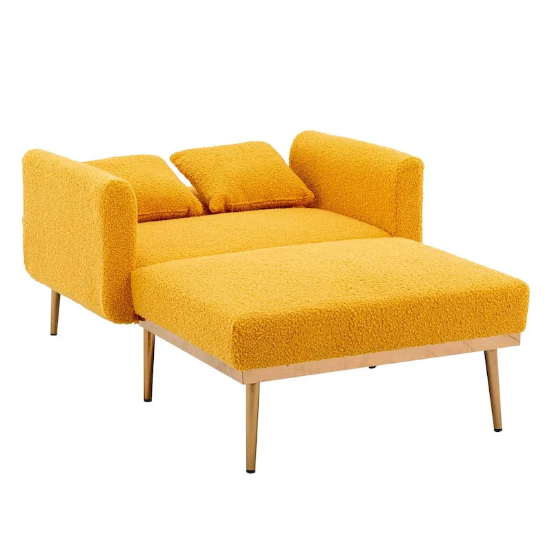 Teddy Fabric Chaise Lounge with Adjustable Back and Gold-Tone Legs