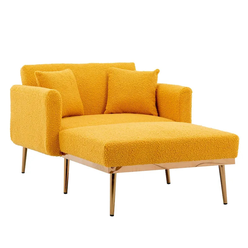 Teddy Fabric Chaise Lounge with Adjustable Back and Gold-Tone Legs