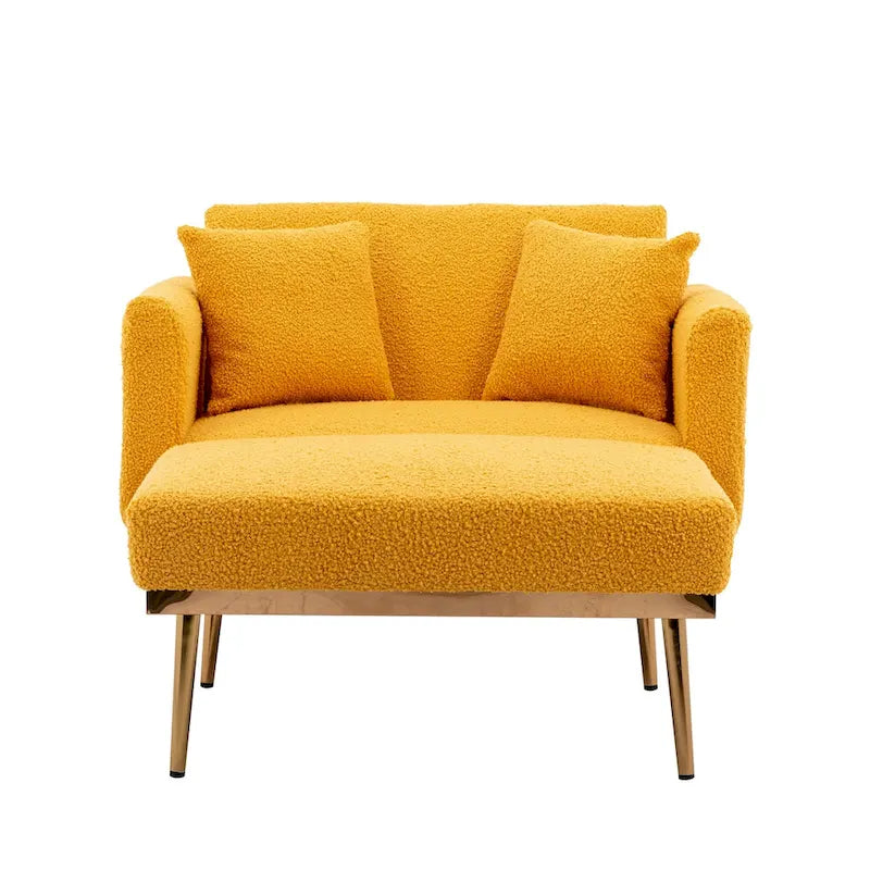 Teddy Fabric Chaise Lounge with Adjustable Back and Gold-Tone Legs