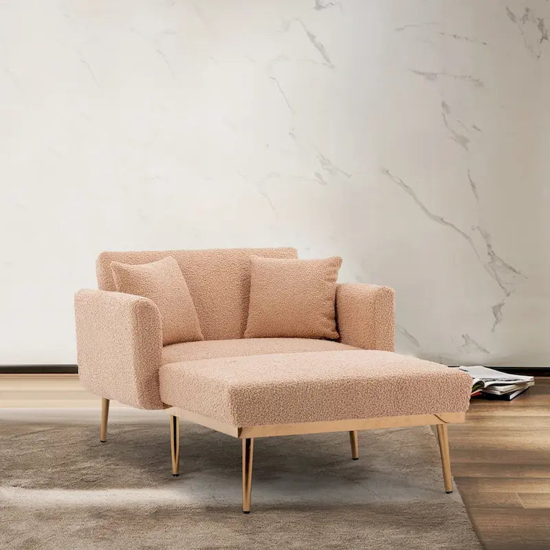 Teddy Fabric Chaise Lounge with Adjustable Back and Gold-Tone Legs