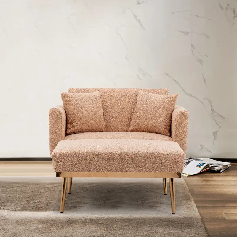 Teddy Fabric Chaise Lounge with Adjustable Back and Gold-Tone Legs
