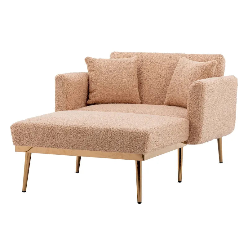 Teddy Fabric Chaise Lounge with Adjustable Back and Gold-Tone Legs