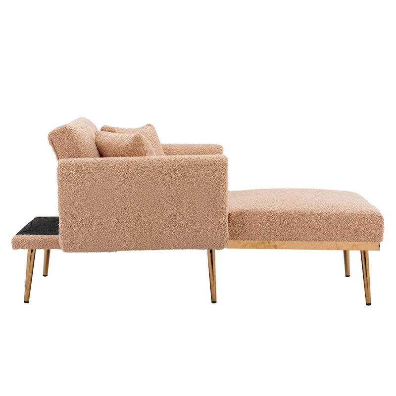 Teddy Fabric Chaise Lounge with Adjustable Back and Gold-Tone Legs