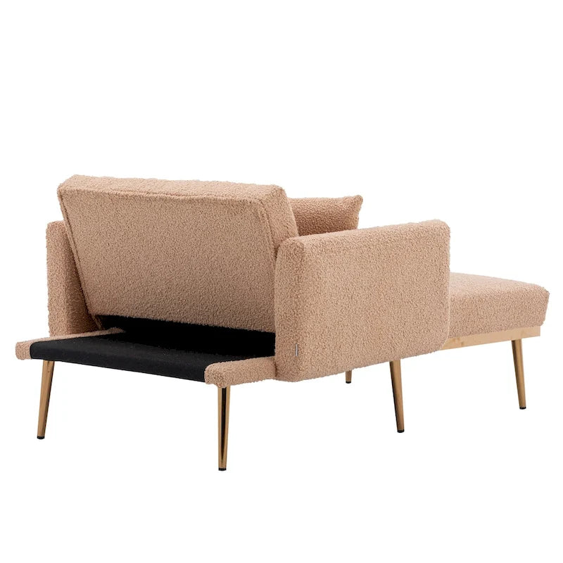 Teddy Fabric Chaise Lounge with Adjustable Back and Gold-Tone Legs
