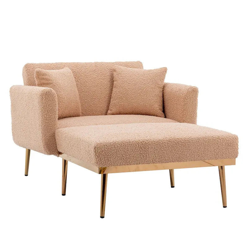 Teddy Fabric Chaise Lounge with Adjustable Back and Gold-Tone Legs