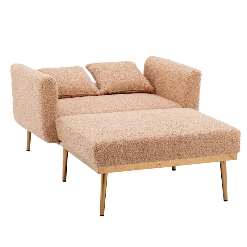 Teddy Fabric Chaise Lounge with Adjustable Back and Gold-Tone Legs