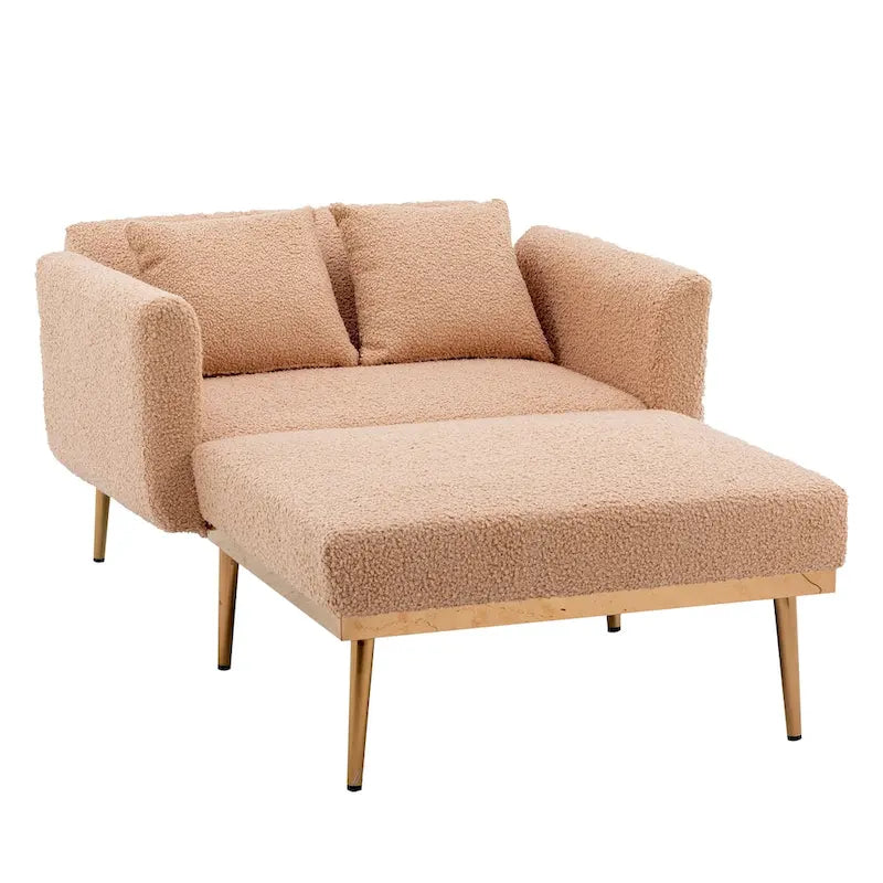 Teddy Fabric Chaise Lounge with Adjustable Back and Gold-Tone Legs