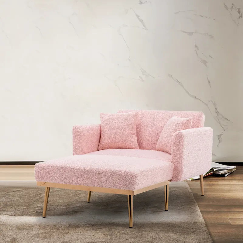 Teddy Fabric Chaise Lounge with Adjustable Back and Gold-Tone Legs