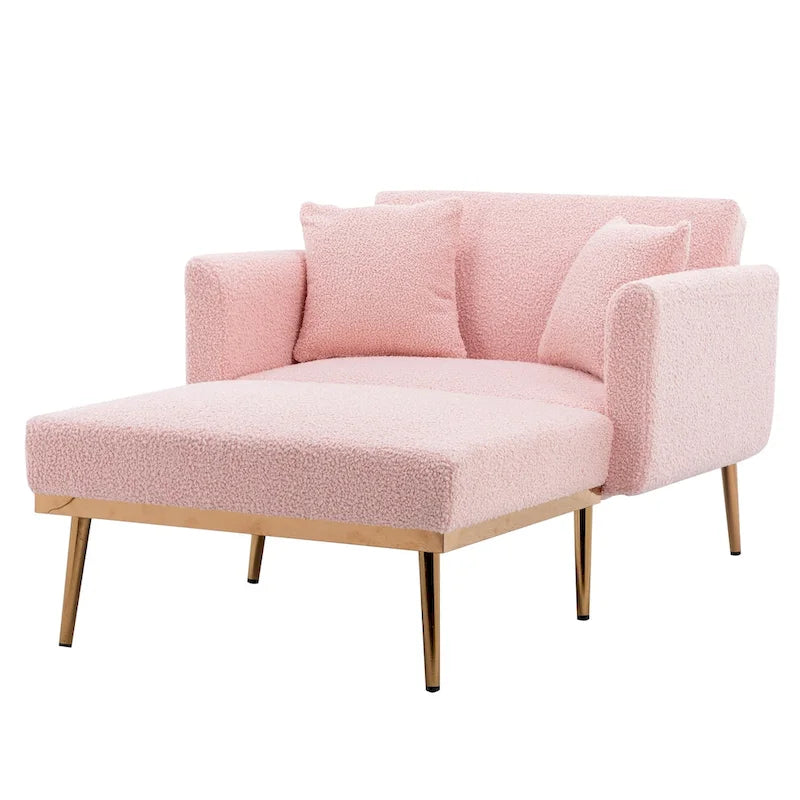 Teddy Fabric Chaise Lounge with Adjustable Back and Gold-Tone Legs