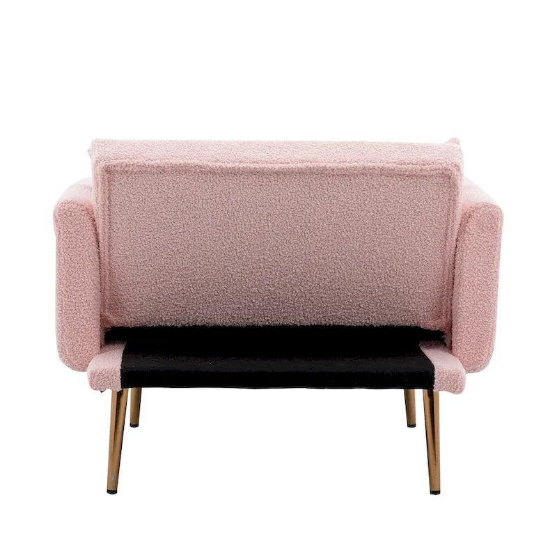 Teddy Fabric Chaise Lounge with Adjustable Back and Gold-Tone Legs