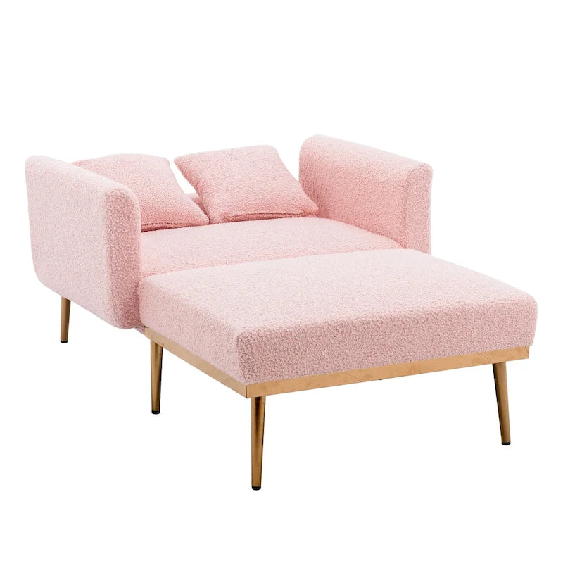 Teddy Fabric Chaise Lounge with Adjustable Back and Gold-Tone Legs