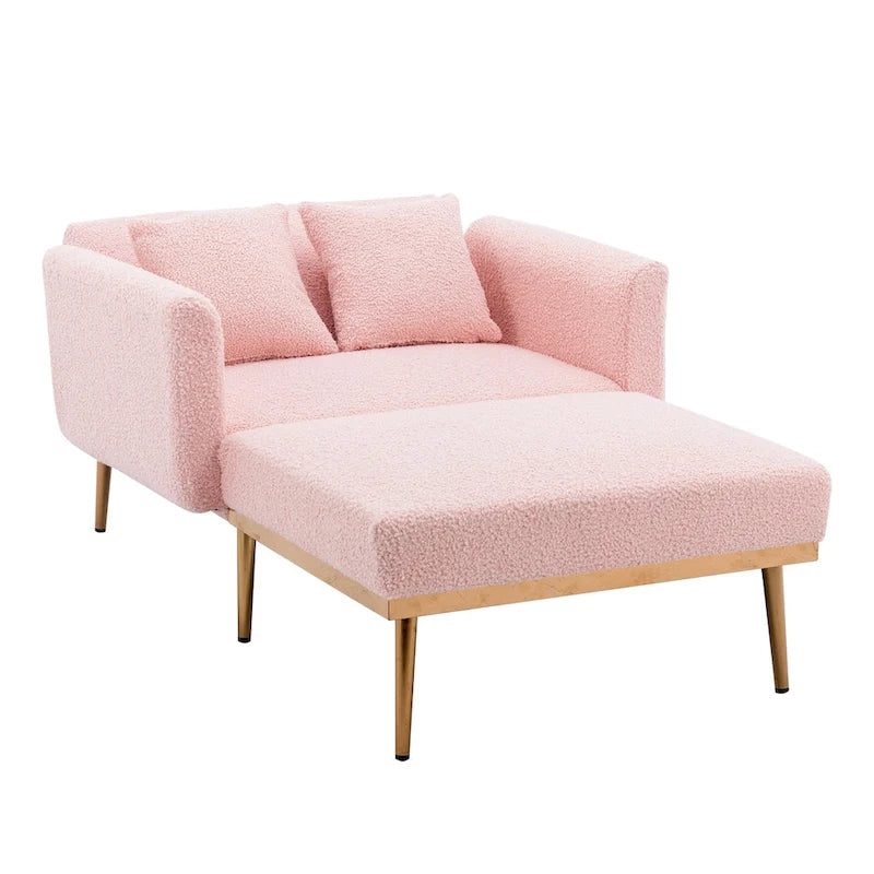 Teddy Fabric Chaise Lounge with Adjustable Back and Gold-Tone Legs