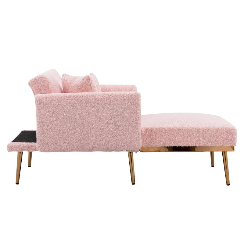 Teddy Fabric Chaise Lounge with Adjustable Back and Gold-Tone Legs