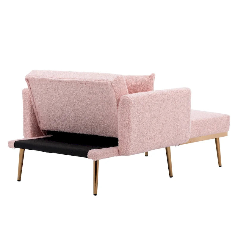 Teddy Fabric Chaise Lounge with Adjustable Back and Gold-Tone Legs