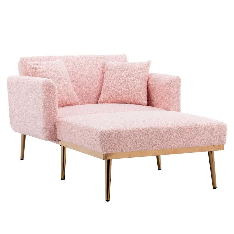 Teddy Fabric Chaise Lounge with Adjustable Back and Gold-Tone Legs