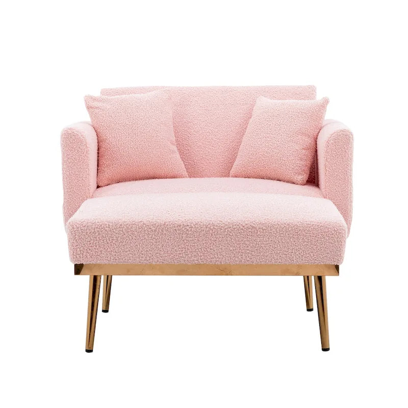 Teddy Fabric Chaise Lounge with Adjustable Back and Gold-Tone Legs