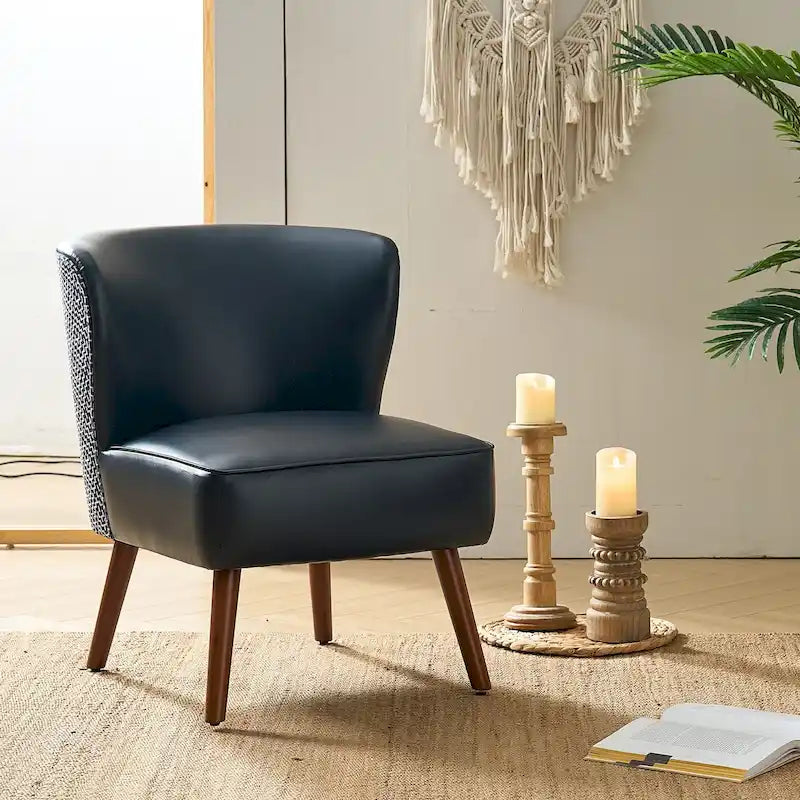 Mid-Century Wingback Accent Chair with Upholstery and Solid Wood Legs