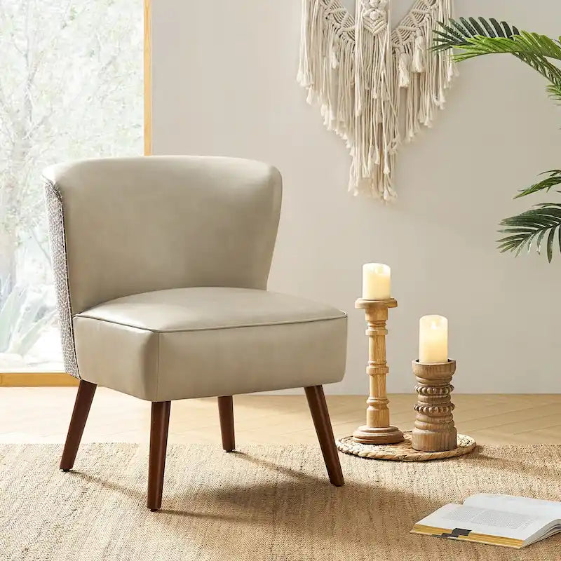 Mid-Century Wingback Accent Chair with Upholstery and Solid Wood Legs