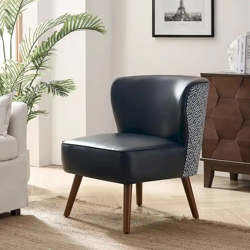 Mid-Century Wingback Accent Chair with Upholstery and Solid Wood Legs
