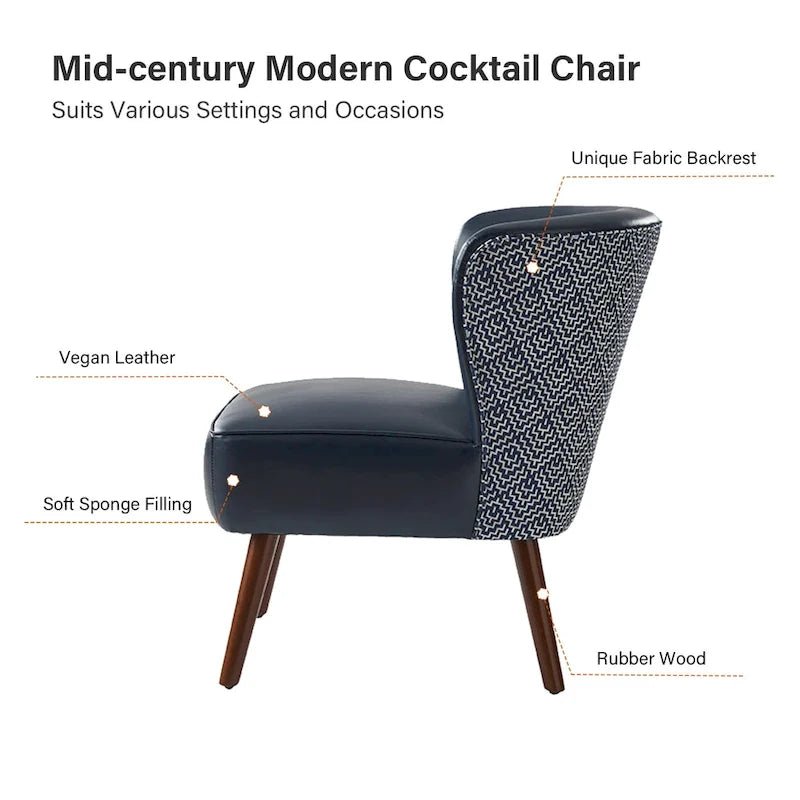 Mid-Century Wingback Accent Chair with Upholstery and Solid Wood Legs