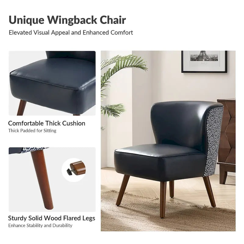 Mid-Century Wingback Accent Chair with Upholstery and Solid Wood Legs