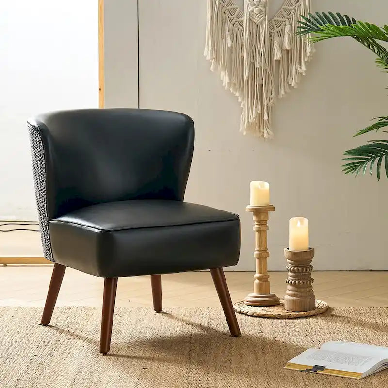 Mid-Century Wingback Accent Chair with Upholstery and Solid Wood Legs