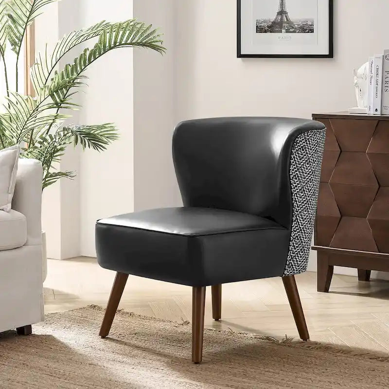 Mid-Century Wingback Accent Chair with Upholstery and Solid Wood Legs