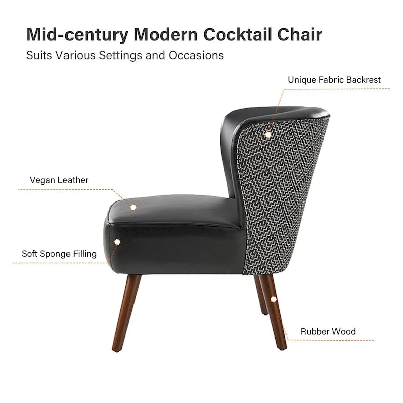 Mid-Century Wingback Accent Chair with Upholstery and Solid Wood Legs