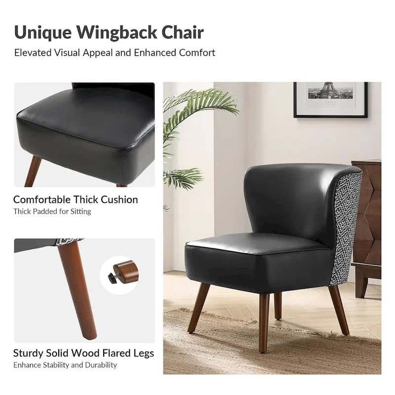 Mid-Century Wingback Accent Chair with Upholstery and Solid Wood Legs