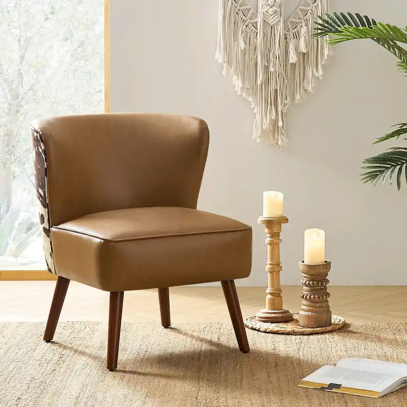 Mid-Century Wingback Accent Chair with Upholstery and Solid Wood Legs