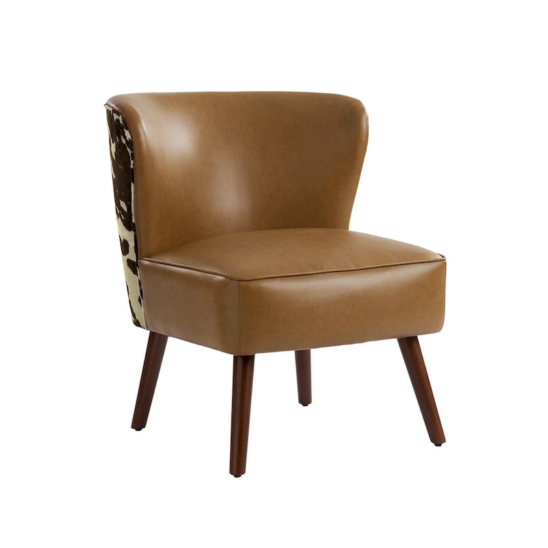 Mid-Century Wingback Accent Chair with Upholstery and Solid Wood Legs