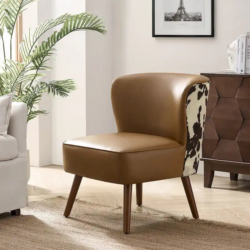 Mid-Century Wingback Accent Chair with Upholstery and Solid Wood Legs