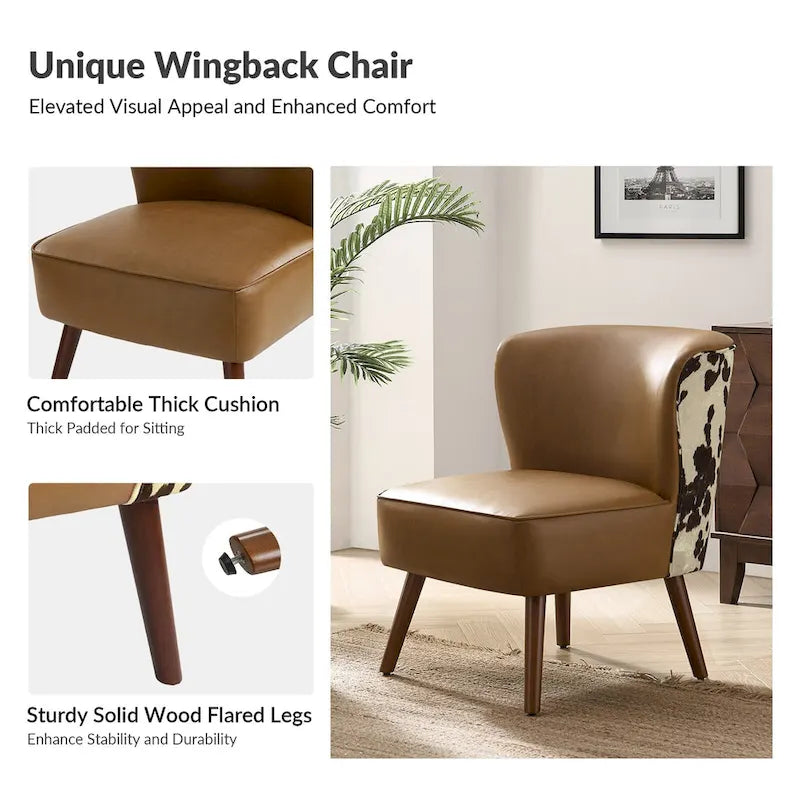 Mid-Century Wingback Accent Chair with Upholstery and Solid Wood Legs