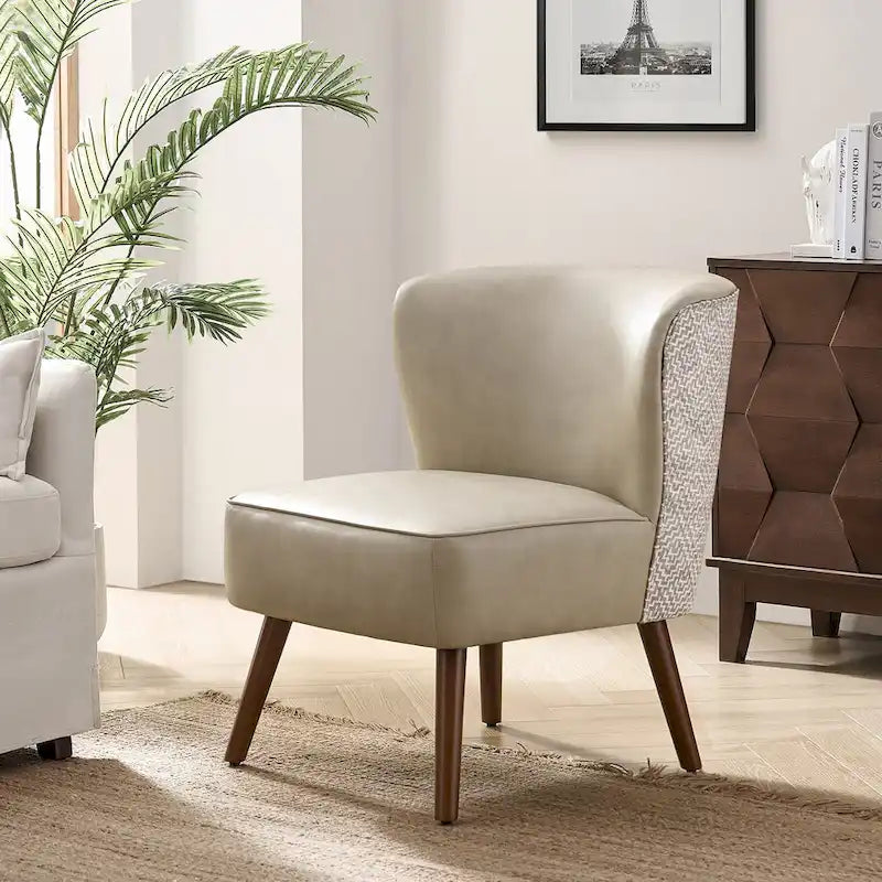 Mid-Century Wingback Accent Chair with Upholstery and Solid Wood Legs