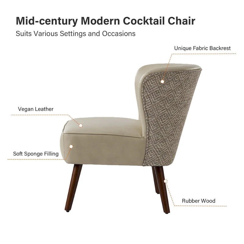 Mid-Century Wingback Accent Chair with Upholstery and Solid Wood Legs