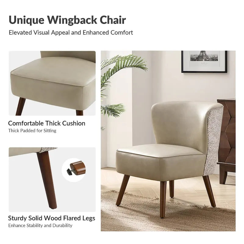 Mid-Century Wingback Accent Chair with Upholstery and Solid Wood Legs