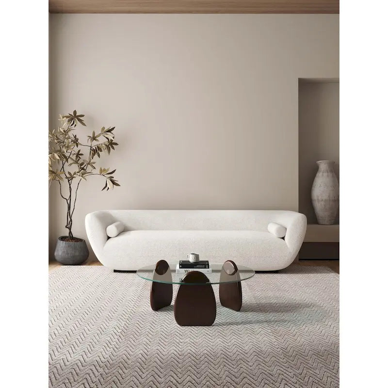 Dark Walnut Coffee Table with Glass Top and Wood Base