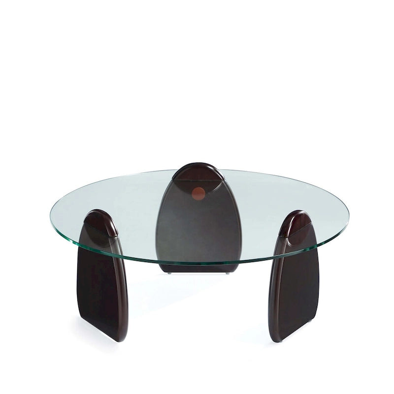 Dark Walnut Coffee Table with Glass Top and Wood Base