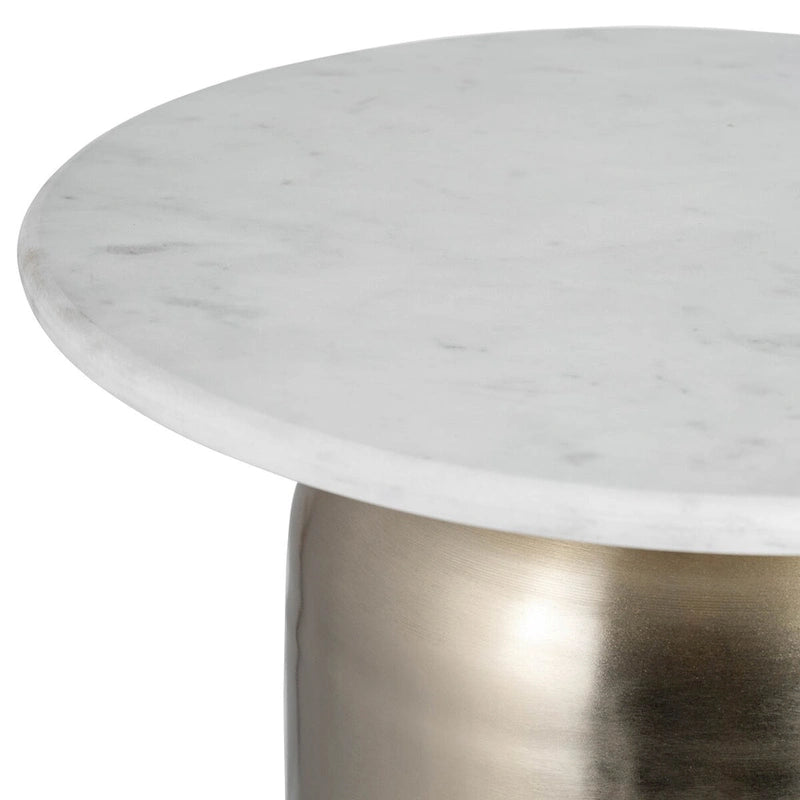 Modern Marble-Top Side Table with Gold-Tone Iron Accents