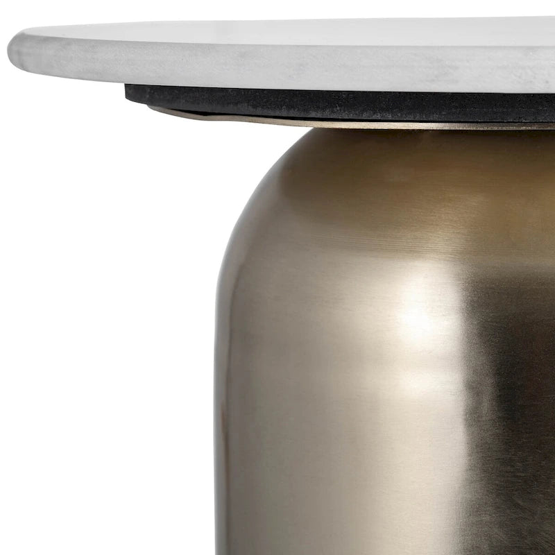 Modern Marble-Top Side Table with Gold-Tone Iron Accents