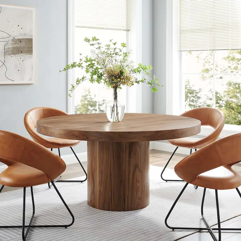 Round Wood Grain Dining Table with Seating for Six