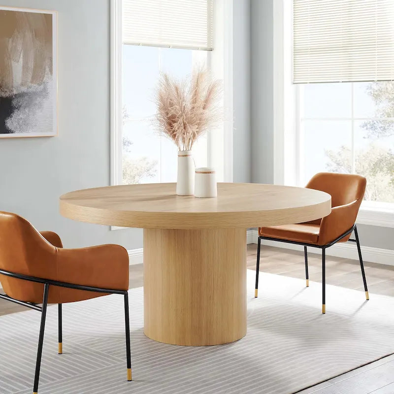 Round Wood Grain Dining Table with Seating for Six