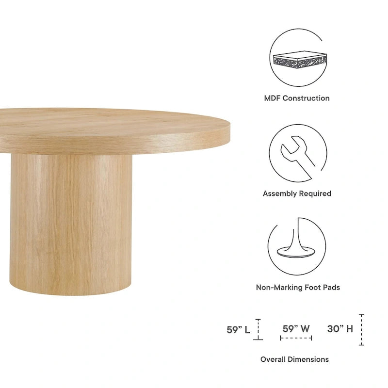 Round Wood Grain Dining Table with Seating for Six