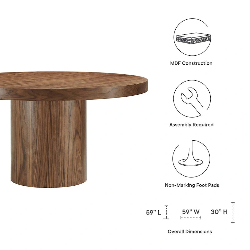 Round Wood Grain Dining Table with Seating for Six