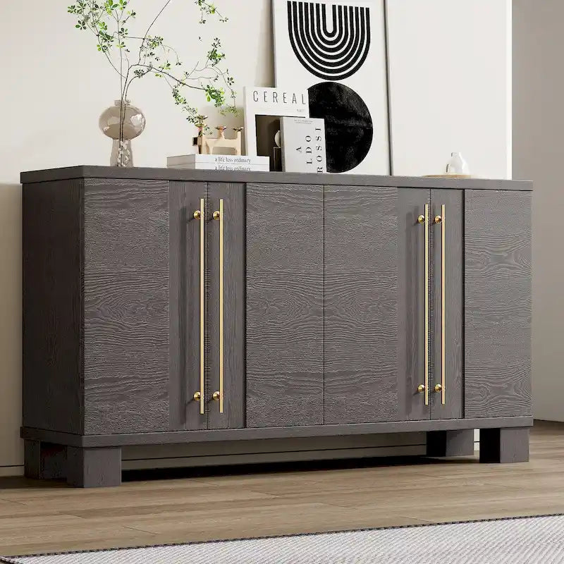 Traditional Ash Wood Sideboard with Adjustable Shelves and Gold-Tone Handles