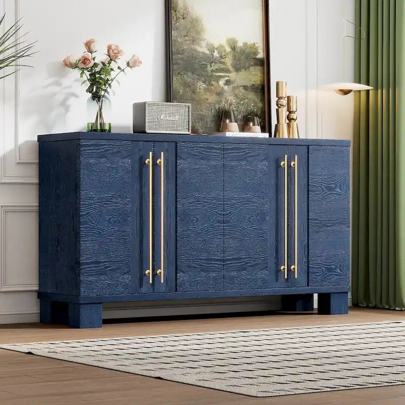Traditional Ash Wood Sideboard with Adjustable Shelves and Gold-Tone Handles