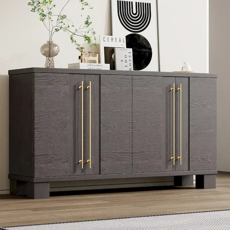 Traditional Ash Wood Sideboard with Adjustable Shelves and Gold-Tone Handles